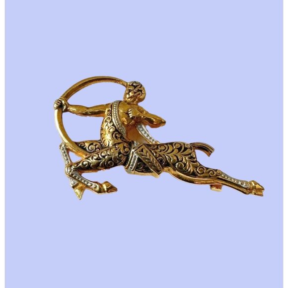 Vintage Demascene Sagittarius Centaur Gold Tone Pin Brooch - Picture 1 of 4